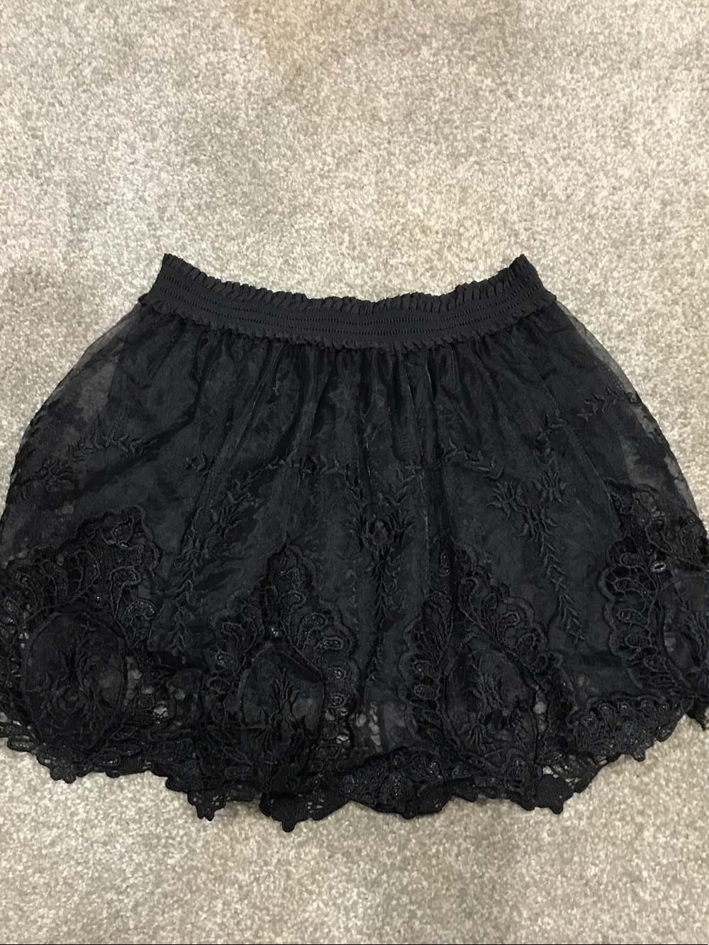 verty Black Lace Mini Skirt with Elastic Waist